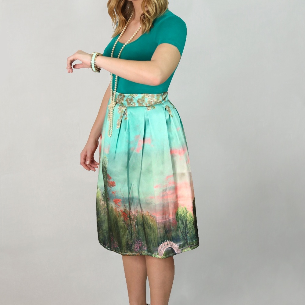 Host PickPortrait Print Flare Skirt